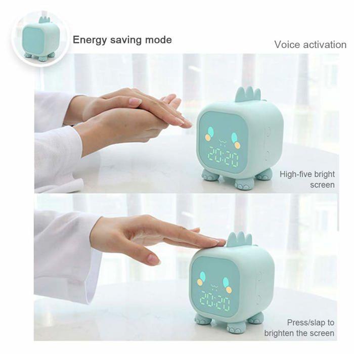 Réveil Enfant Dinosaure 1 Pièce - LED Lumineux Entraîneur Sommeil Veilleuse Minutée - Cadeau Jour Fille Garçon Dupcheliry