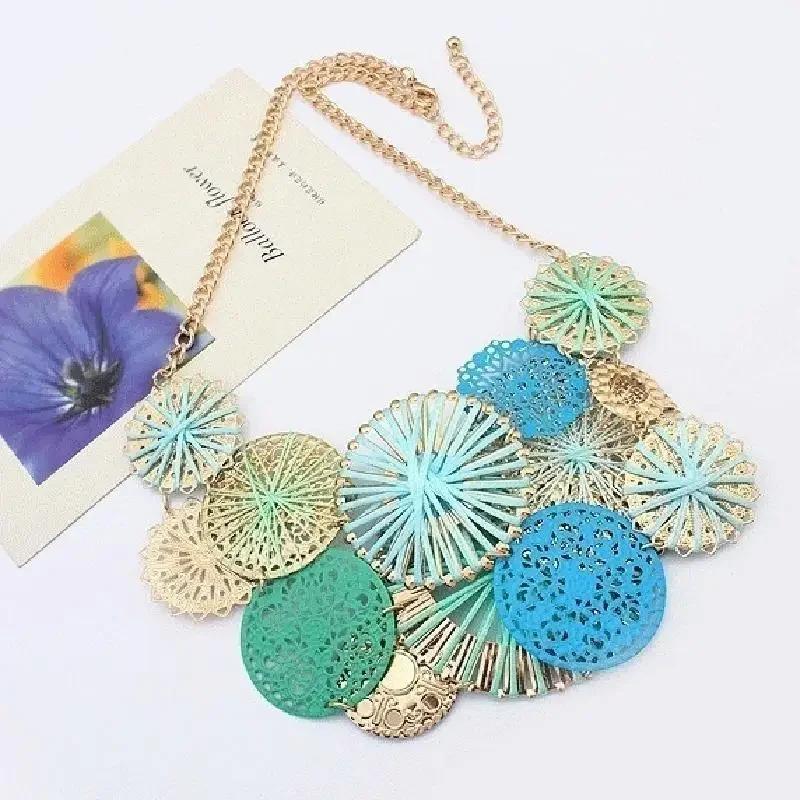 Women Fashion Flowers Choker Necklace Women Color Multicolor Bohemian Boho Collar Colorful Blue Big Necklace Jewerly Gift