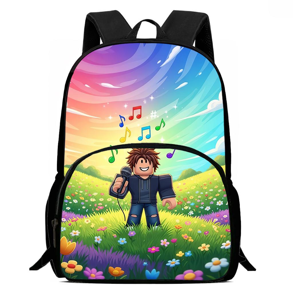 15-Inch Roblox Cartoon Backpack, Large Capacity Back Support Backpack with Front Pocket, Suitable for Unisex Children Aged 5-8
