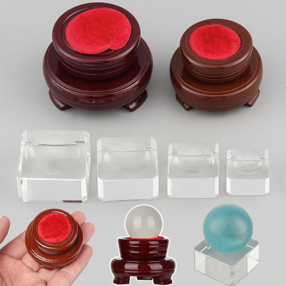 Ornament Home Decoration Square Glass Holder Wood Pedestal Crystal Sphere Base Transparent Support