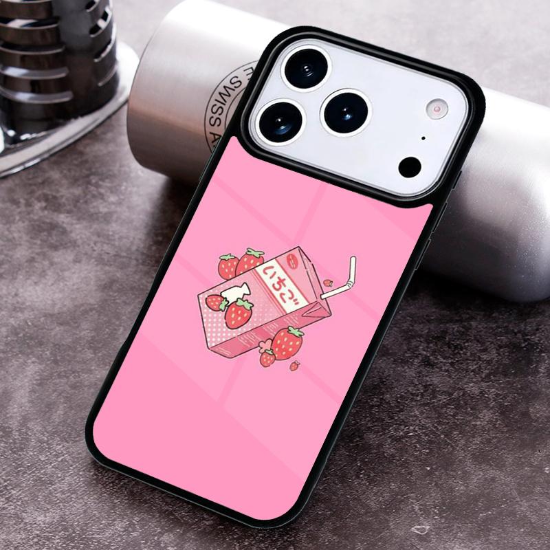 Милый чехол для телефона «Клубничное молоко» для iPhone 17 16 15 Pro Max Air 14 13 12 11 Plus Ударопрочный чехол