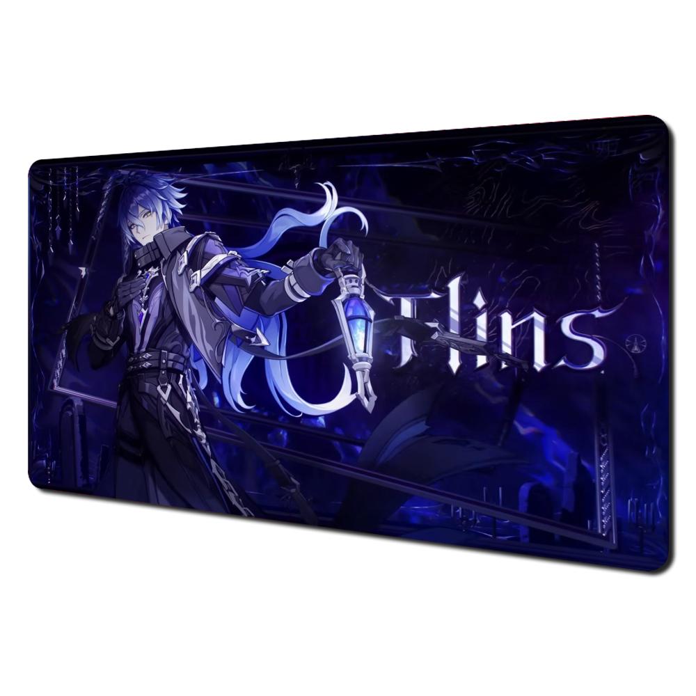 Игровой коврик для мыши Anime Flins, большой, нескользящий, для игрового стола, подставка для ноутбука и клавиатуры, офисный ПК, Genshin Impact, эргономичный, черный
