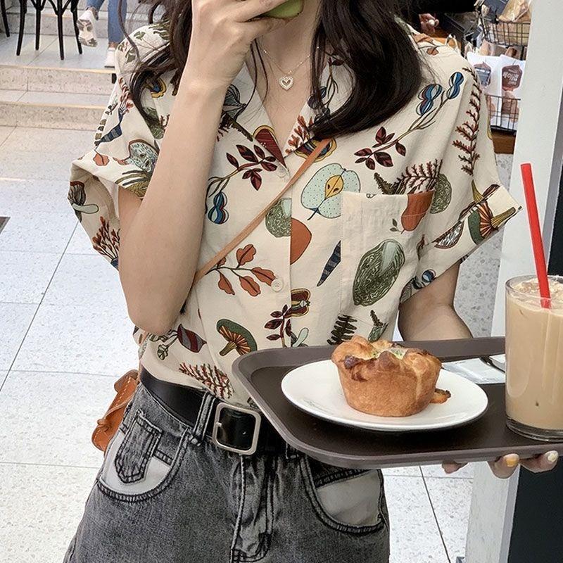 Женская рубашка с коротким рукавом в японском стиле, короткие модные повседневные топы с карманами, летние женские рубашки в стиле ретро