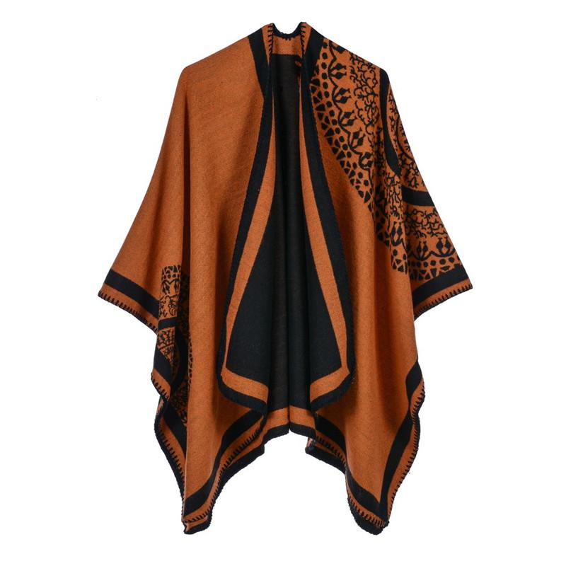 Ponchos Coat Cashmere Scarves Women Winter Warm Shawls And Wraps Pashmina Thick Capes Blanket Femme Scarf