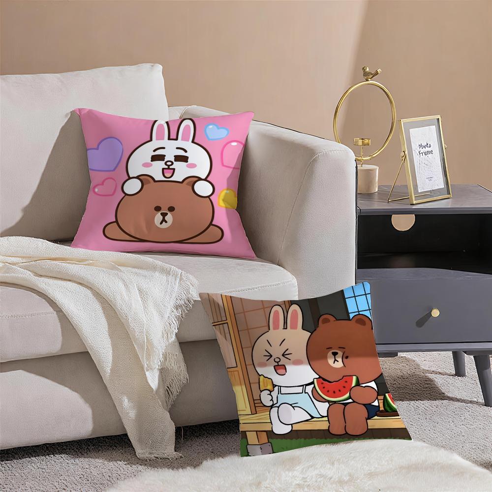 Милая корейская наволочка для подушки L-Line Friends Медвежонок Браун и Кролик Кони, короткий плюш, скрытая молния, чехол для подушки на диван в комнате