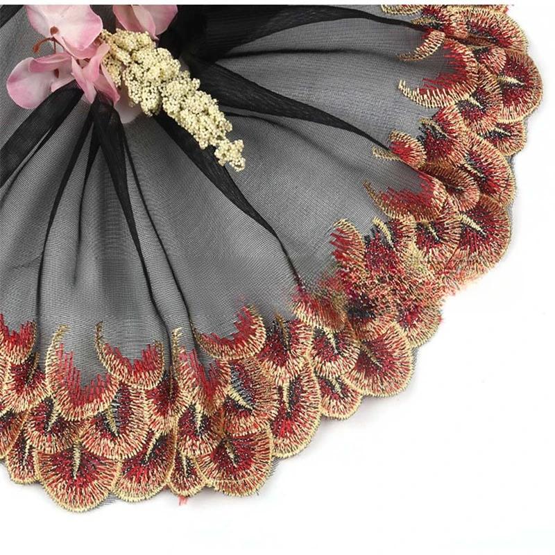 Flower Lace Trim 19cm Sequin Embroidered Lace  Ribbon For Dress /Wedding/ Garment DIY Sewing Decor Accessories 10 Yards