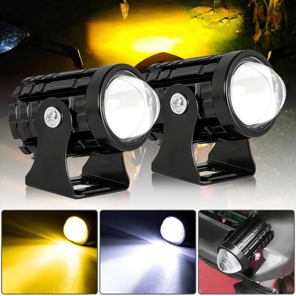 2Pcs Dual Color Light Motorcycle Mini Driving Light LED Headlight Projector  Scooter Lighting