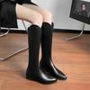 Осень 2025 новые рыцарские сапоги европейский и американский стиль дышащие толстый каблук высокий голенище средний каблук женские кожаные сапоги сапоги до колена стройнят