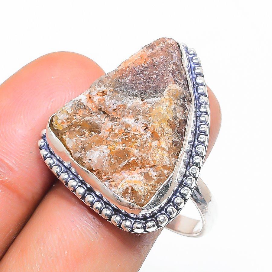 Sunstone Rough Gemstone 925 Sterling Silver Jewelry Ring Size 10