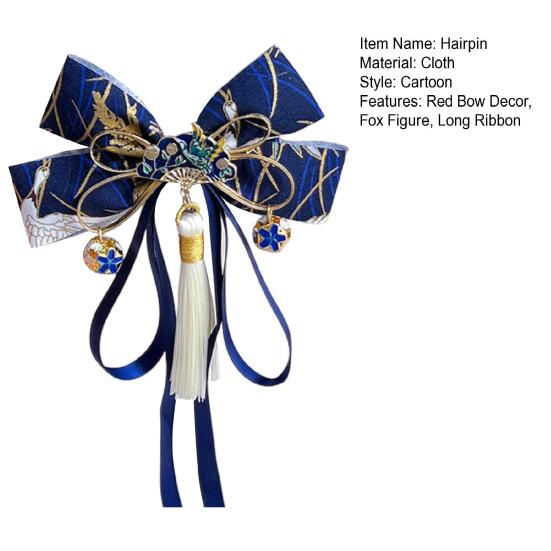 Красная заколка-бантик с кисточками и декором в виде лисы на длинной ленте для празднования китайского Нового года