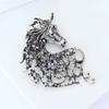 Vintage Rhinestone Horse Head Brooches Casual Metal Badge Pin Zodiac Animal Pins  for Women
