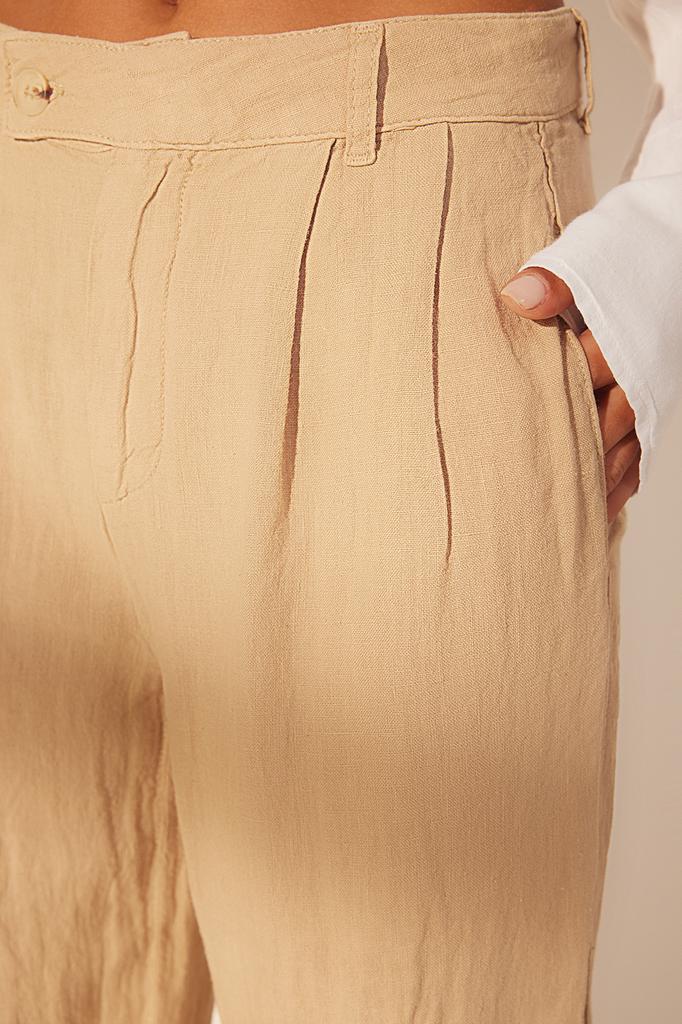 Women's Fashion New Jeans Gray 100% Linen Pleated High Waist Wide Leg Pants