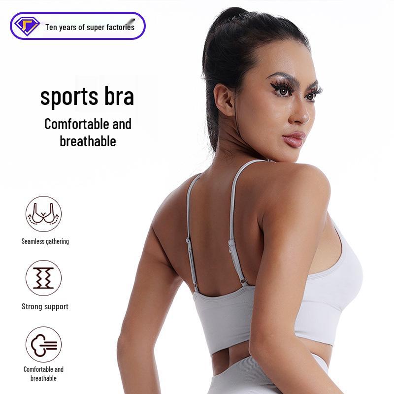 Женский бесшовный спортивный бюстгальтер кросс-боди на тонких бретелях, со съемными вкладышами и однотонный