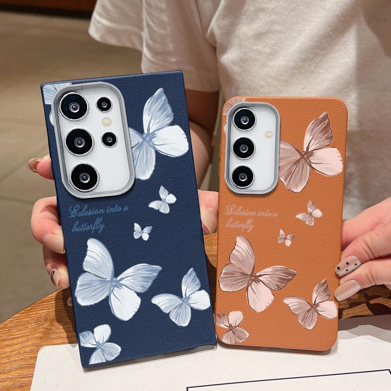 Простой узор бабочки TPU мягкий матовый чехол для телефона Samsung S25 S24 FE S23 Ultra S22 A16 A55 A15 A35 A54 A34 кожаная текстура противоударный чехол для задней панели
