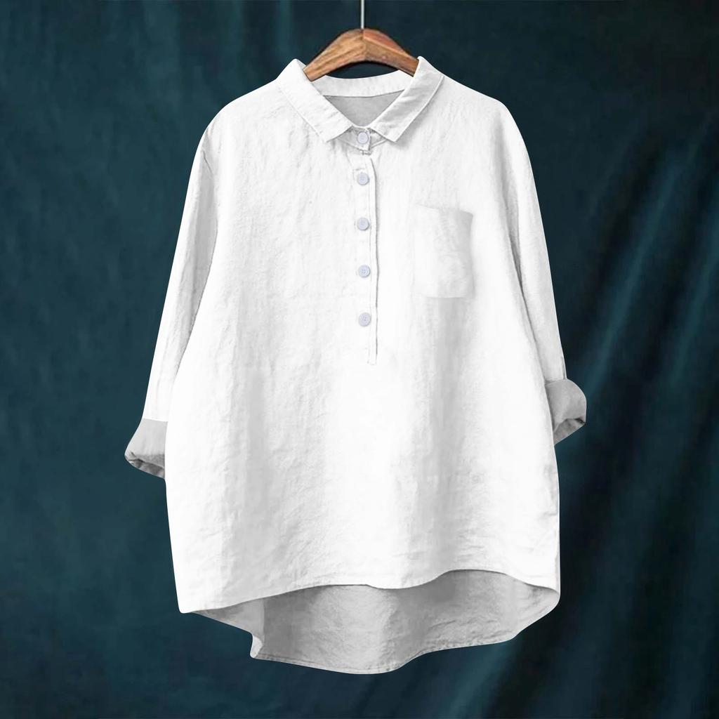 Женская рубашка-блузка с длинными рукавами и пуговицами, однотонный повседневный подол, нестандартный воротник рубашки