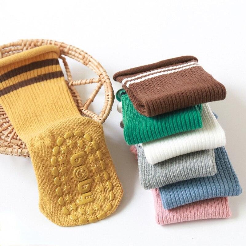 1 пара чесаного хлопка для детей, домашние носки в полоску выше икры, теплые носки до середины икры