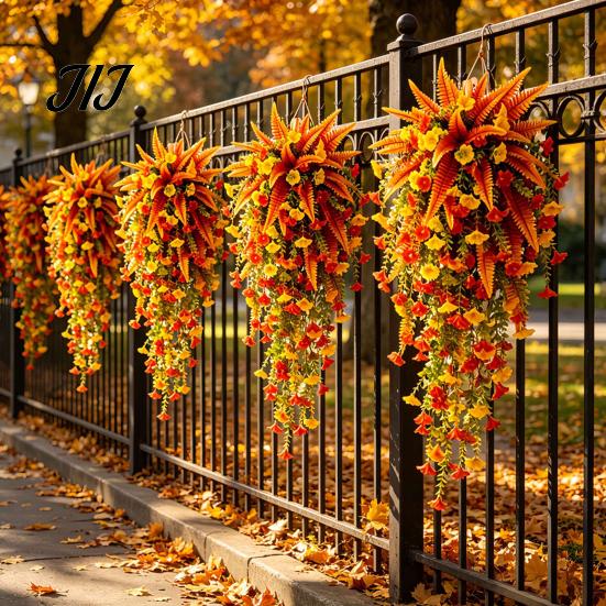 Realistic Silk Petunias Artificial Morning Glory Flower, Faux Fall Hanging Flowers Plants, UV Autumn Decor for Front Door Resistant Wall Home