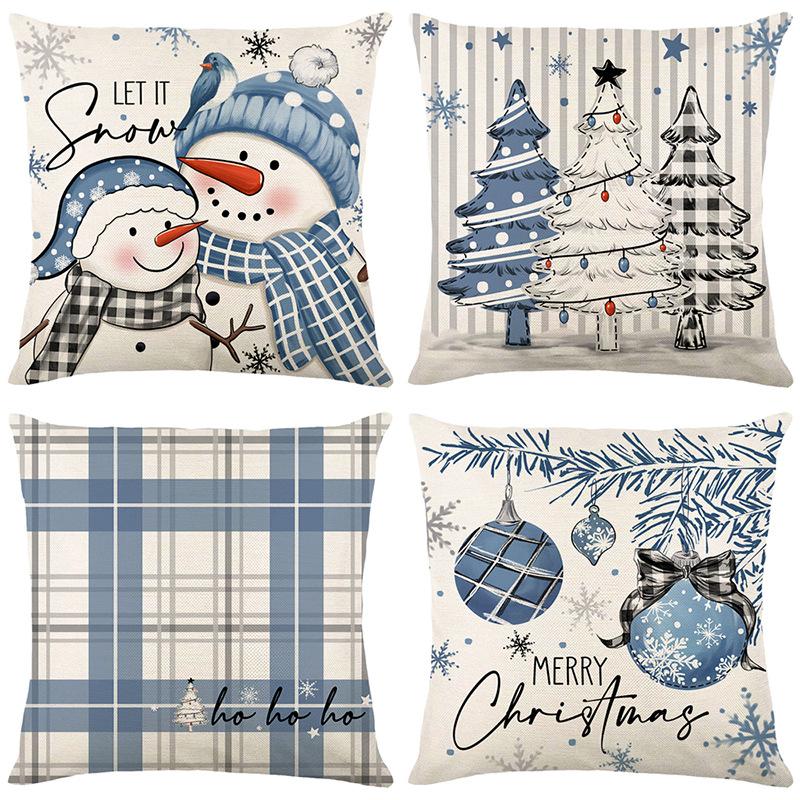 45cm Blue Christmas Snowman Cushion Cover Pillowcase 2025 Christmas Decorations for Home Xmas New Year Christmas Decor