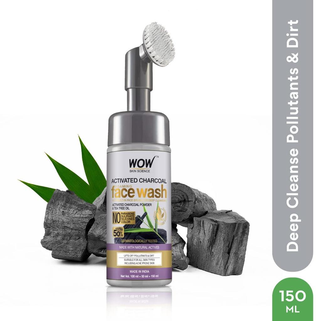 WOW Skin Science Charcoal Foaming Face Wash with Built-in Brush 150 Ml Pack for Deep Cleansing All Skin Types