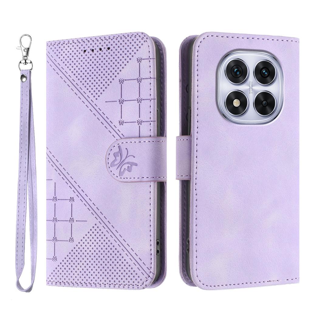 Для Xiaomi Redmi Note 14 Pro 4G Кожаный чехол-кошелек Чехол для телефона с тиснением в виде бабочки и цветка со шнурком