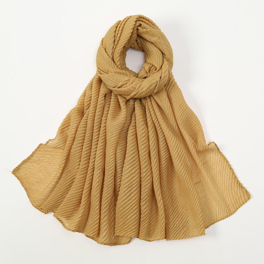 Big Size Pleated Shimmer Cotton Hijab Scarf For Women Muslim Long Shawls Solid Headscarf Wraps Islamic Headband Turban 180*90cm