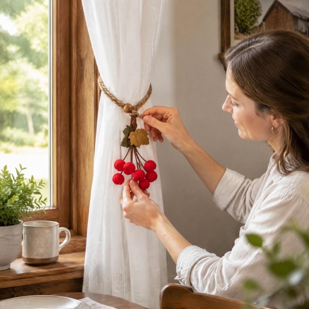 Hawthorn Berry Strands Curtain Tiebacks Pastoral Style Curtain Straps Curtain Tie Rope Christmas
