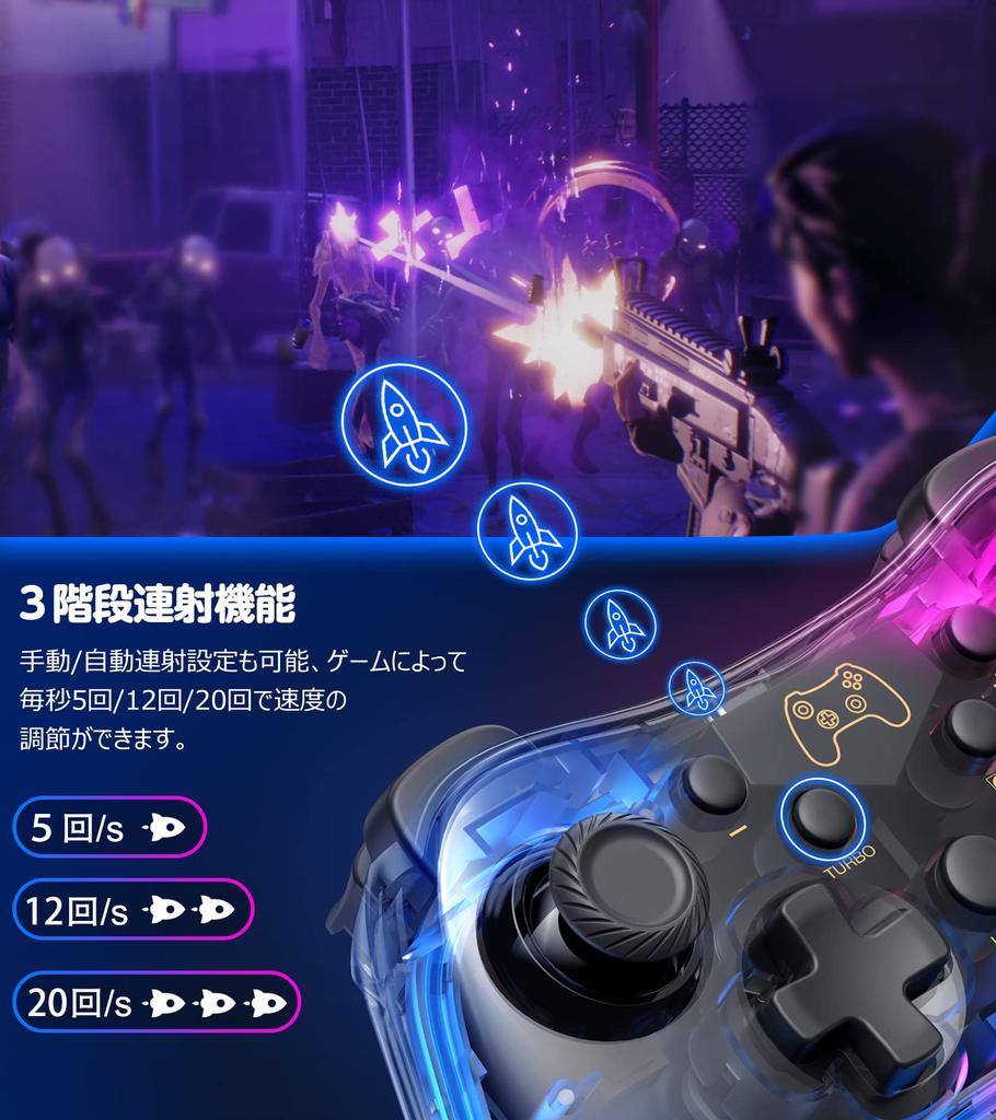 Wireless Switch Controller with Compatible with Switch Pro Equipped with Gyro Rapid Fire 4 Vibration App Compatible with Includes Receiver 10-Color