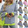 Women Striped Pullover Oversized Sweatshirt Crew Neck Long Sleeve Shirt Pullover Top Casual Loose Fit Sweater T-shirt Top