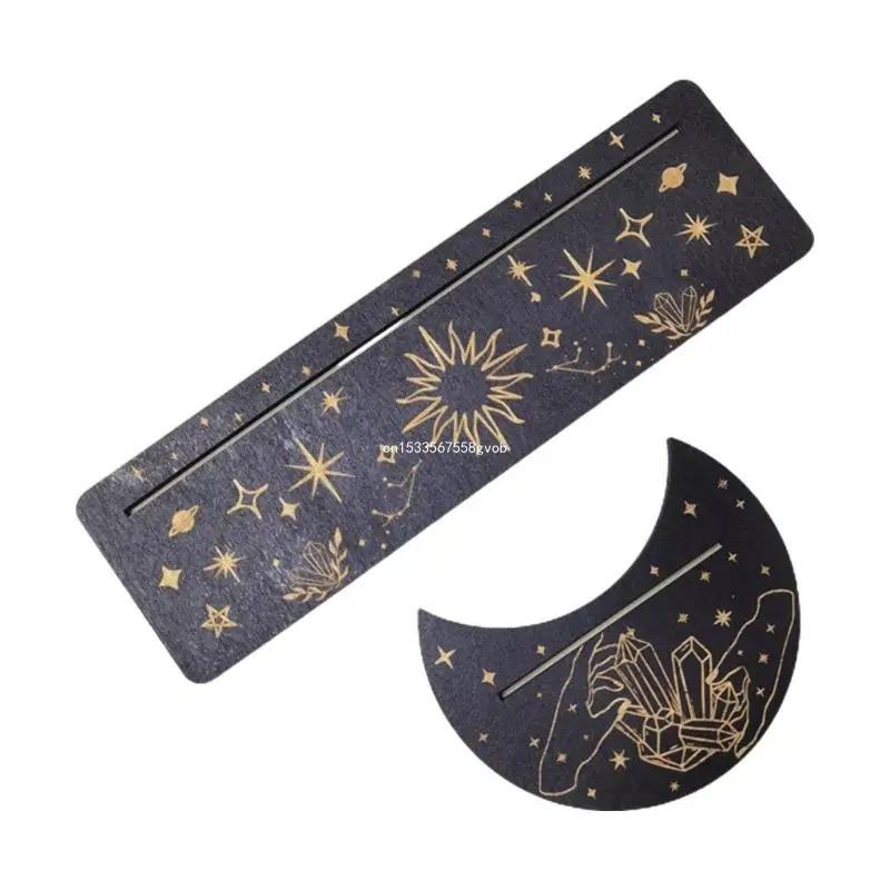 2 Pieces Wooden Tarot Card Stand Holder, Moon Shape and Rectangle Wooden Tarot Card Display Stand Base for Oracle Lenormand Meditation