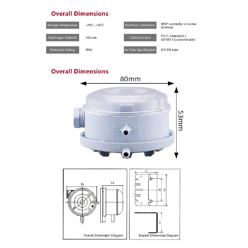 20-1000Pa Micro Differential Pressure Gauge 604 Air Differential Pressure Switch HVAC Ventilation Air Duct SPDT Sensor