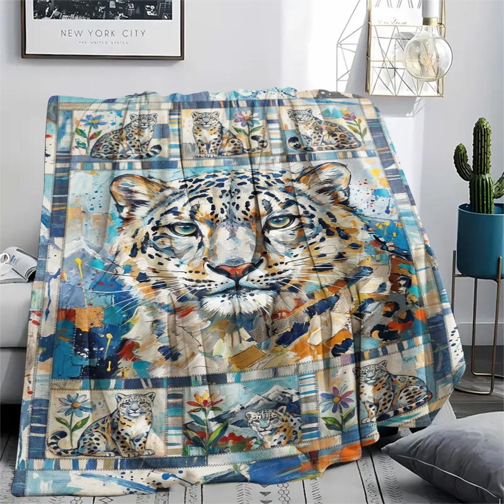 Snow Leopard Animal Print Flannel Blanket, High quality Comfortable for All Seasons, Home Decor, Warmth and Comfort, Perfect for Christmas Gifts121