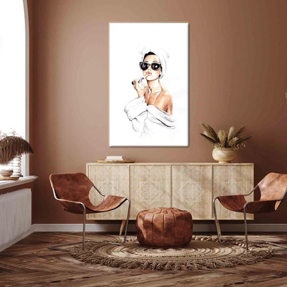 Минималистичный для женщин, наносящий помаду, холст, картина с художественным изображением, современная мода, настенные постеры, принты для гостиной, спальни, украшение для дома