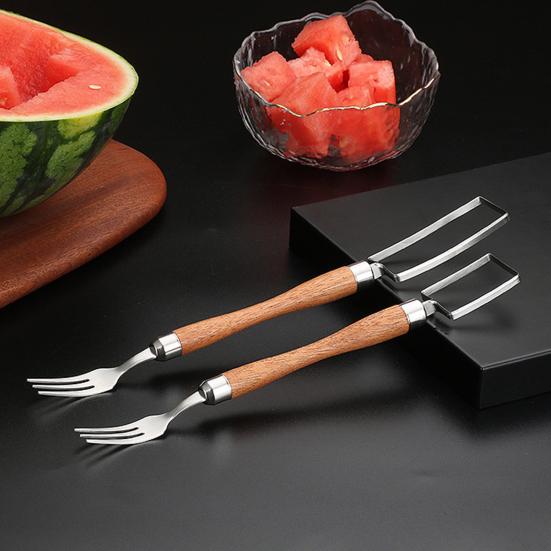 Вилка для резки арбуза, резак 2-в-1, режущий инструмент из нержавеющей стали, быстро безопасный инструмент для сервировки фруктов дыни, портативный кухонный гаджет