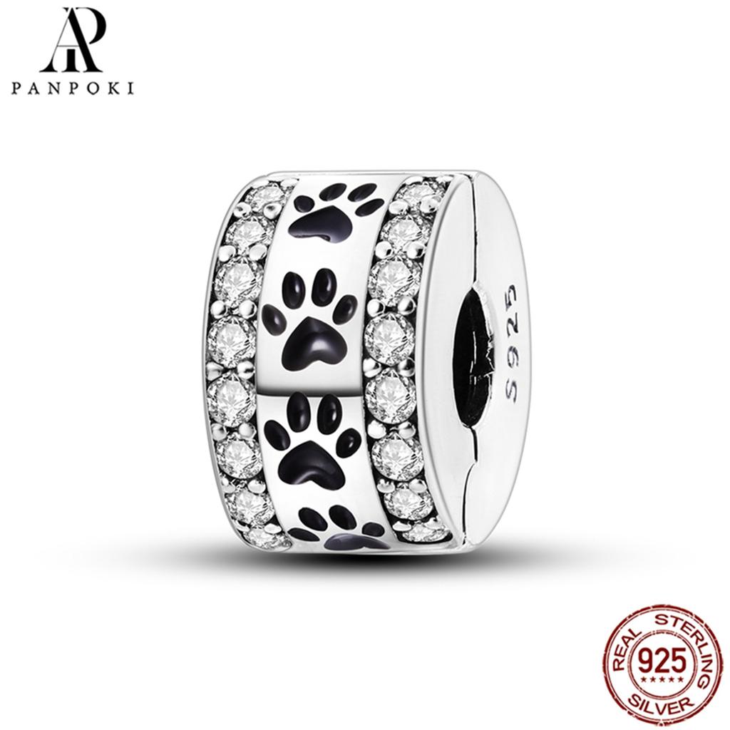PANPOKI SS925 Sterling Silver Fixed Clip Stopper Beads Fit Bracelets Necklace NEW Luxury Women Gift DIY Jewelry Making