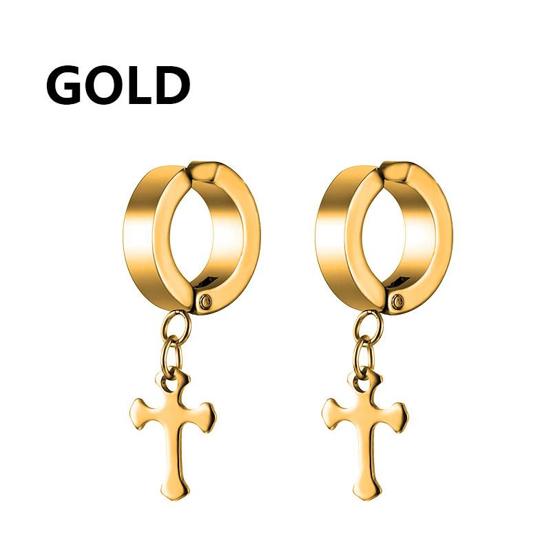 1 шт. Корейская мода Нержавеющая сталь Особой формы Крест Подвеска Серьги Женские серьги Панк Рок Пирсинг Серьги-кольца Циркон