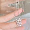 Korean Pink Crystal Heart Bow Pendant Necklace Trendy Silver Color Chain Neck Necklace For Women Wedding Aesthetic Jewelry