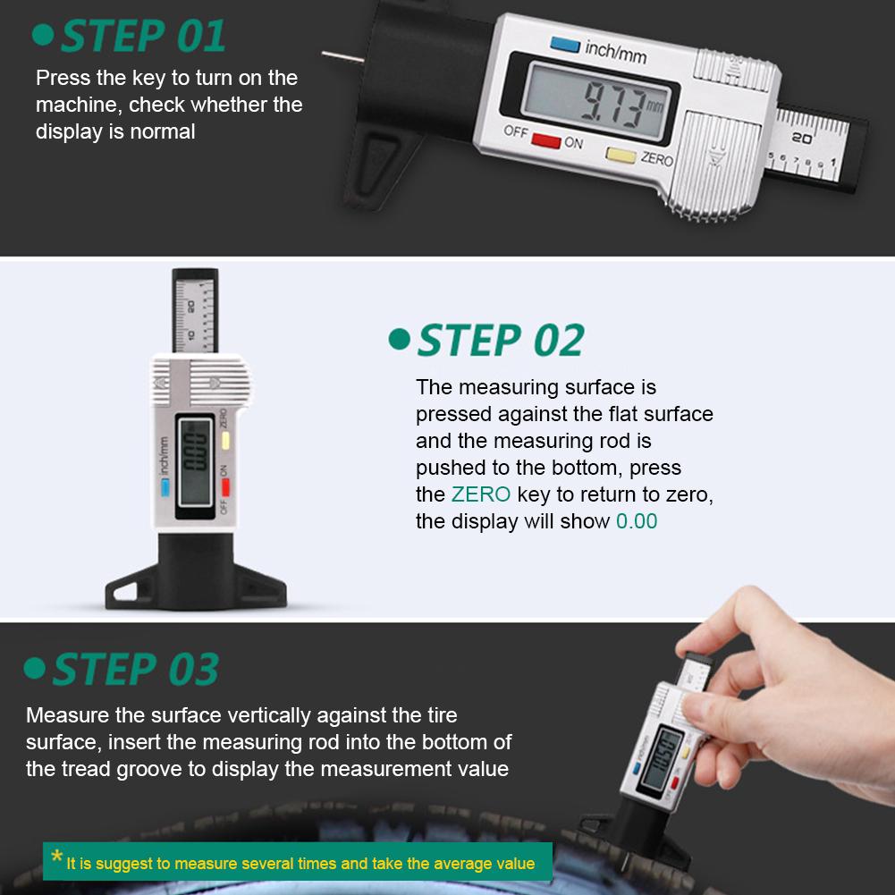 Digital Tread Depth Gauge Battery Operated Digital Tyre Depth Gauge 25mm Thickness Gauge High Precision Measuring Depth Caliper