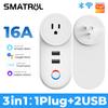 Tuya Wi-Fi Smart Usb розетка Us Plug 16a адаптер для зарядки голосового синхронизации приложение Smart Life электрическое для Google Home Alexa