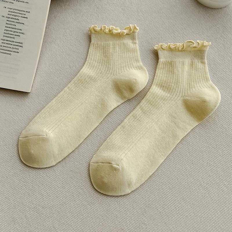 Female Spring and Summer Thin Style Draw A Mesh Lovely Cream Ear Ear Side In The Tube Socks