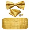 Barry.Wang Mens Cummerbund Belt and Bowtie Set Silk Pre Bow Tie Hanky Cufflink Set
