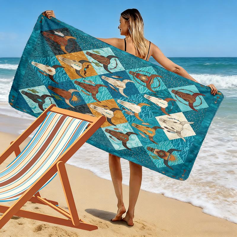 Cultural Puzzle Print Beach Towel, Large Soft Quick Dry Towel for Beach Camping Swimming