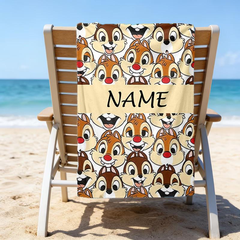 1pc Chip 'n' Dale1 Beach Towel with Custom Name, Beach/Swimming/Bath/Picnic/Camping Towel, Suitable for Seaside Beaches