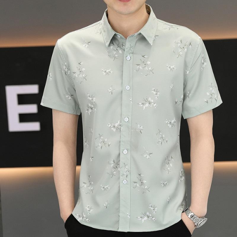 Summer Short-sleeved Shirt Men's Slim Senior Sense of Business Non-iron Striped Short-sleeved Shirt Hairstylist Tide Men's Clothing