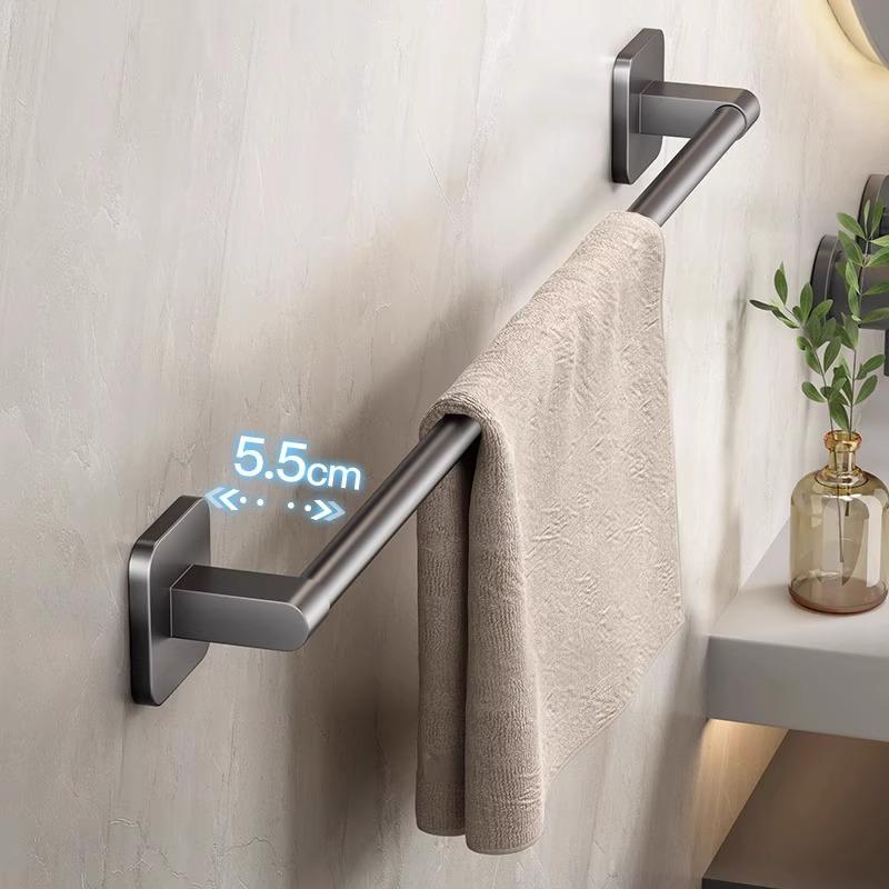 Towel Rack Modern Space Aluminum Non-Perforated Wall Mounting Shelves Bathroom Towel Rack Single Rod Toilet Storage Hanger