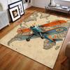 Retro Airplane and Map Pattern Carpet for Bedroom Living Room Bedside Sofa Floor Mat Modern Home Decor Area Rug Large Size