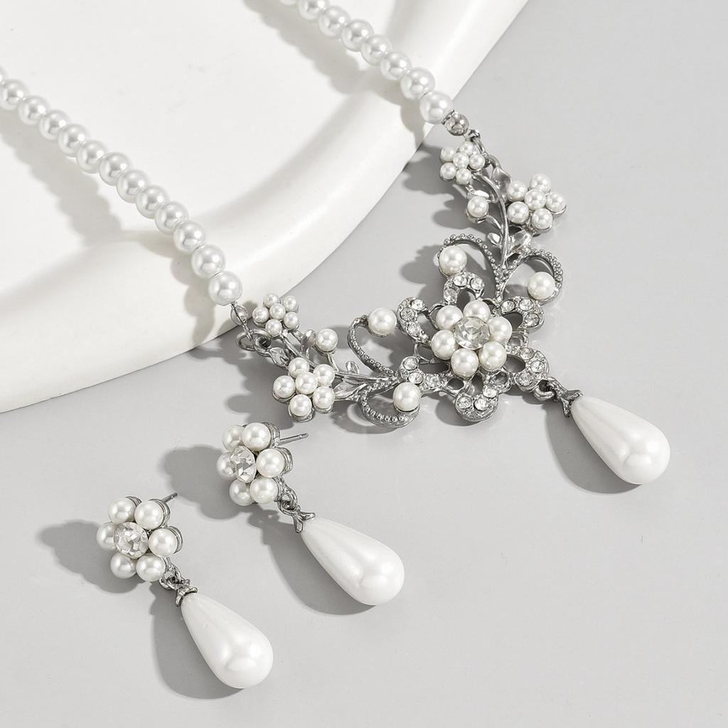 Винтажное элегантное ожерелье из жемчуга в американском стиле, инкрустированное цирконом, серьги с дизайном цветущей сливы, набор ожерелья