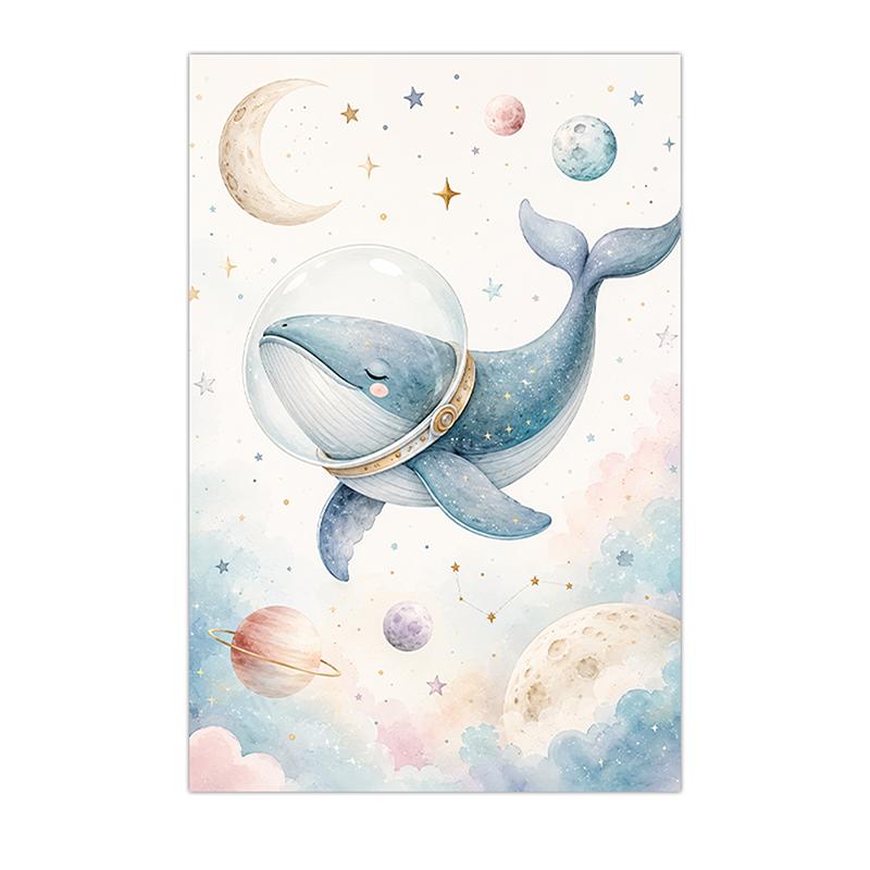 Nursery Wall Art Space Astronaut Animal Poster Print Canvas Painting Moon Planet Rocket Baby Room Wall Decor