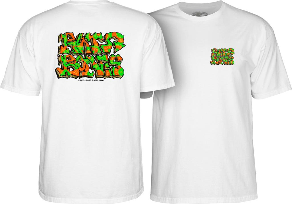 Powell Peralta RAT BONES GRAFFITI LOGO Skateboard T Shirt WHITE