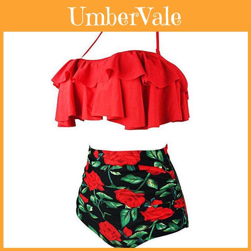 Women Floral High Waisted Bikini Set Stylish Swimwear Padded Plus Size Bathing Suit