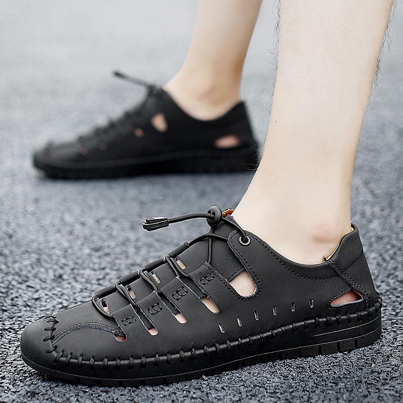 Летняя и осенняя новая мужская обувь большого размера, индивидуальная модная обувь на толстой подошве, кожаная обувь на полой основе, дышащие и удобные кроссовки